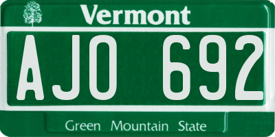 VT license plate AJO692
