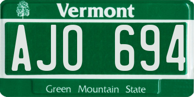 VT license plate AJO694