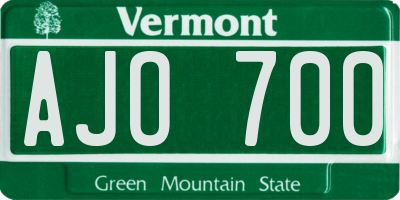 VT license plate AJO700