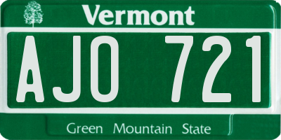 VT license plate AJO721