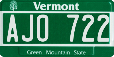 VT license plate AJO722