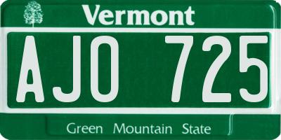 VT license plate AJO725
