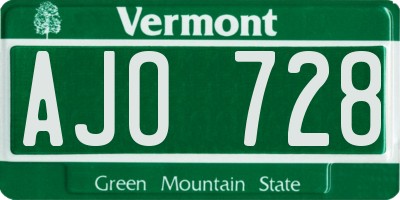 VT license plate AJO728