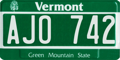 VT license plate AJO742