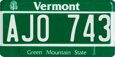 VT license plate AJO743