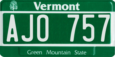 VT license plate AJO757