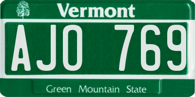 VT license plate AJO769