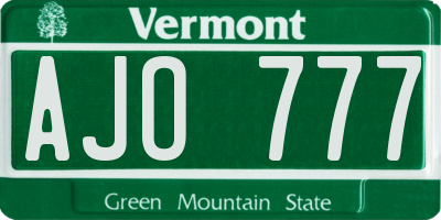 VT license plate AJO777