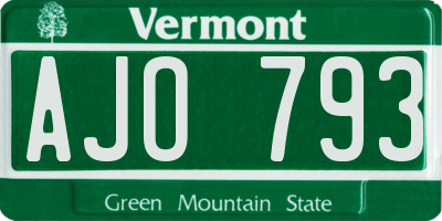 VT license plate AJO793