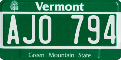 VT license plate AJO794