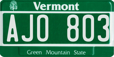 VT license plate AJO803