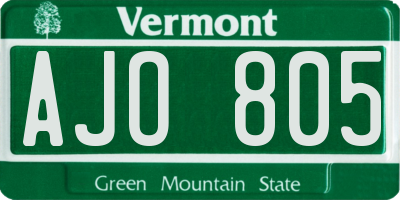 VT license plate AJO805