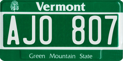 VT license plate AJO807