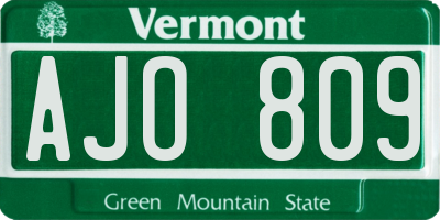VT license plate AJO809