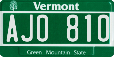 VT license plate AJO810