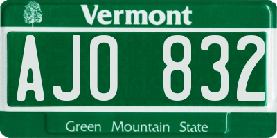 VT license plate AJO832