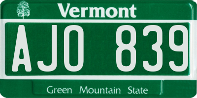 VT license plate AJO839
