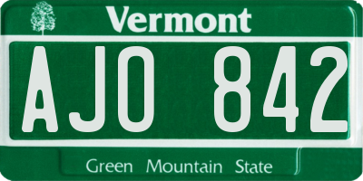 VT license plate AJO842
