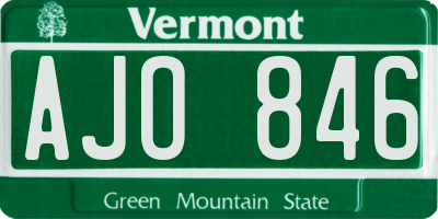 VT license plate AJO846
