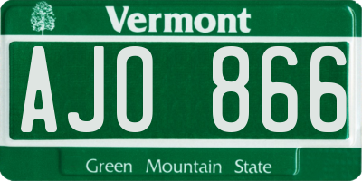 VT license plate AJO866