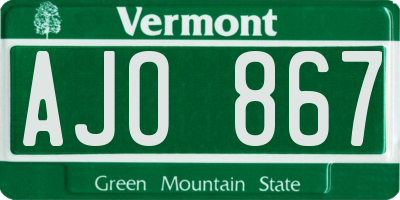 VT license plate AJO867