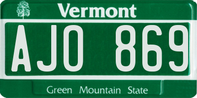 VT license plate AJO869