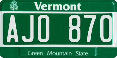 VT license plate AJO870