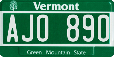 VT license plate AJO890