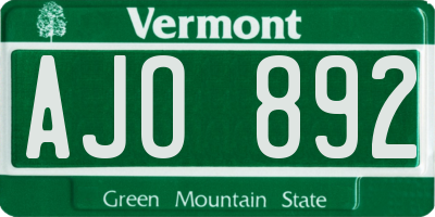 VT license plate AJO892