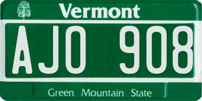 VT license plate AJO908