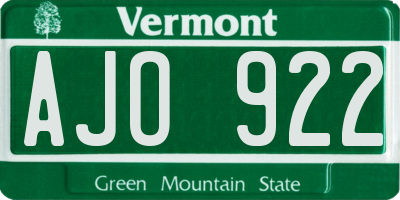 VT license plate AJO922