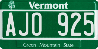 VT license plate AJO925