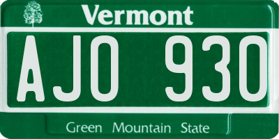 VT license plate AJO930