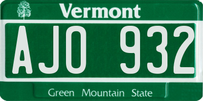 VT license plate AJO932