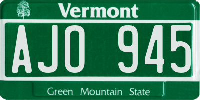 VT license plate AJO945