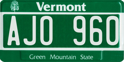 VT license plate AJO960
