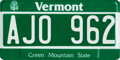 VT license plate AJO962