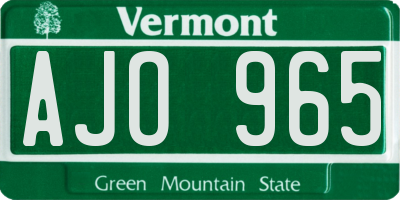 VT license plate AJO965