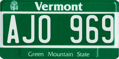 VT license plate AJO969