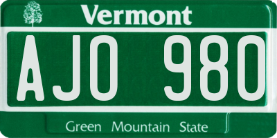 VT license plate AJO980
