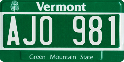 VT license plate AJO981