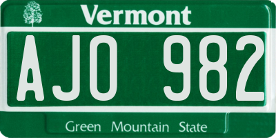 VT license plate AJO982