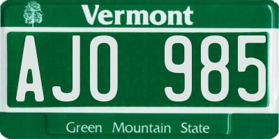 VT license plate AJO985