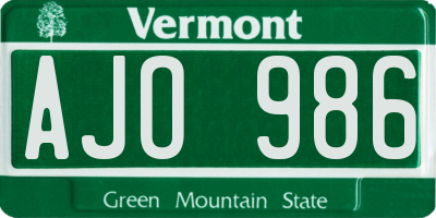 VT license plate AJO986