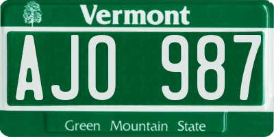 VT license plate AJO987