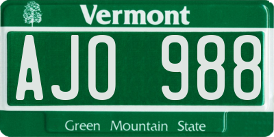VT license plate AJO988