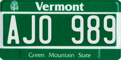 VT license plate AJO989