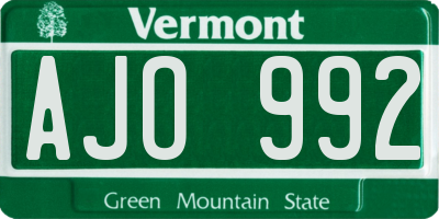 VT license plate AJO992