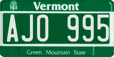 VT license plate AJO995