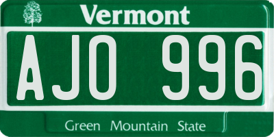 VT license plate AJO996